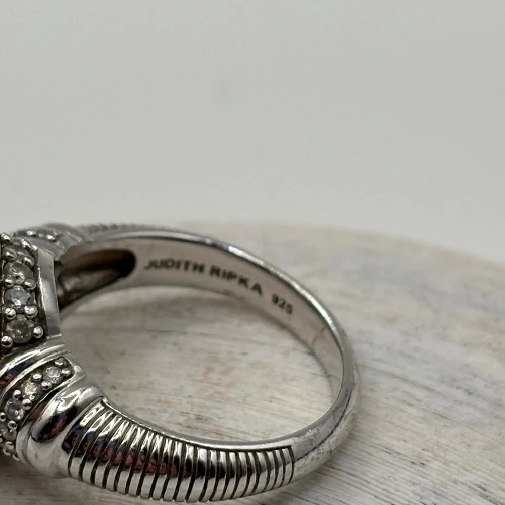 Judith Ripka Mother of Pearl Diamonique CZ Sterling Silver Ring Size 10 Bold - Picture 6 of 12